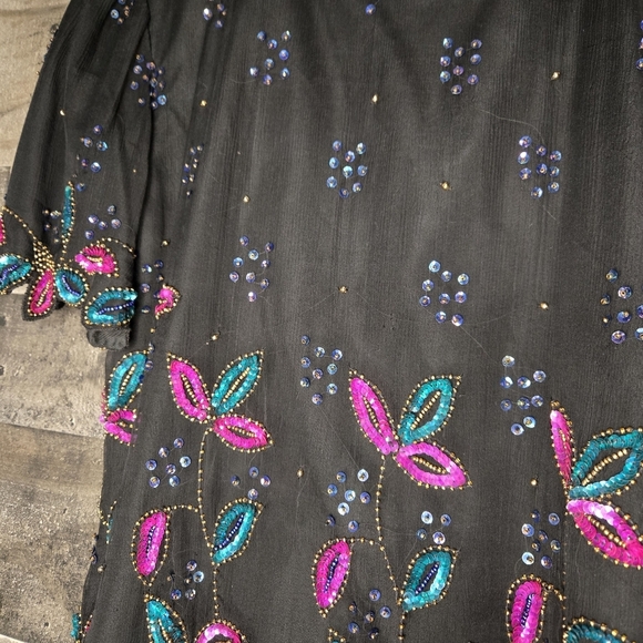 80s art deco silk beaded top - Picture 2 of 5